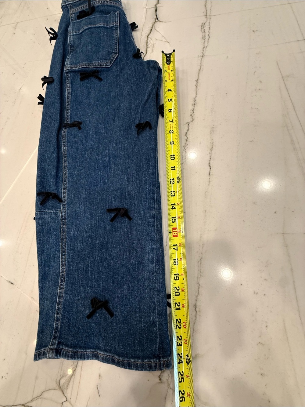 Pilcro Blue Barrel Jeans with Black Bows - Picture 7 of 10